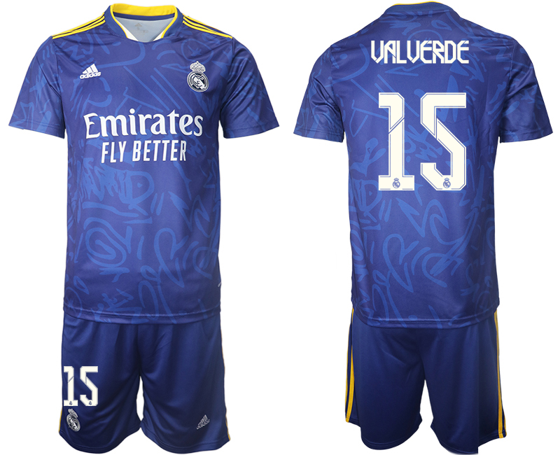 Men 2021-2022 Club Real Madrid away blue #15 Soccer Jersey->real madrid jersey->Soccer Club Jersey